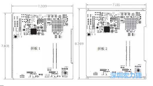 如圖11所示在兩種拼板中PCB單元的邊條位置不同，拼板1中邊條在長邊方向，而拼板2中邊條在短邊方向-深圳宏力捷