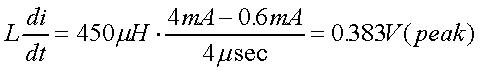 舉例來(lái)說(shuō)，一個(gè)閘在"ON"而載有4mA的電流時(shí)，突然開關(guān)切到"OFF"且現(xiàn)在載有0.6mA的電流，假設(shè)開關(guān)時(shí)間為4msec，載有450mH的電感信號(hào)的導(dǎo)體，此時(shí)所產(chǎn)生的電壓突波為