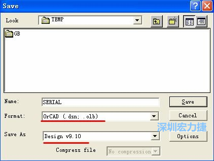 選擇菜單 File－Save As，輸出格式選 ORCAD 9.10。