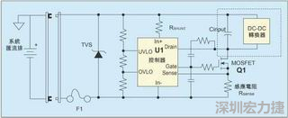 圖1：一個簡單的-48V熱插拔電路。