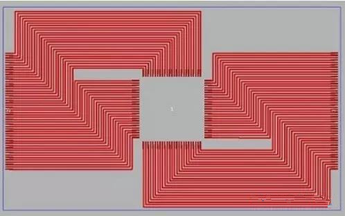 正方形芯片布線：(頂部)正交版圖布線要求很大的面積