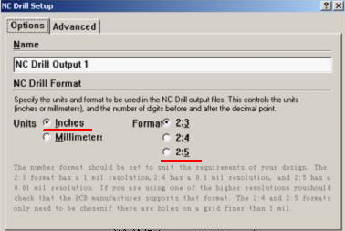將格式改為“Inches 2：5”（ 以確保資料精度，反之孔與線路有偏移現(xiàn)象；）點(diǎn)OK完成鉆孔文件轉(zhuǎn)換